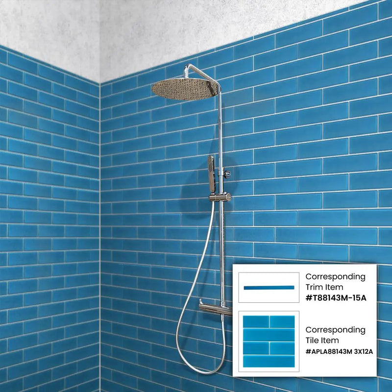 Cerulean Blue 0.5x12 Matte Glass Pencil Tile Trim (10 pack, 0.5 sq ft/case) by Apollo Tile