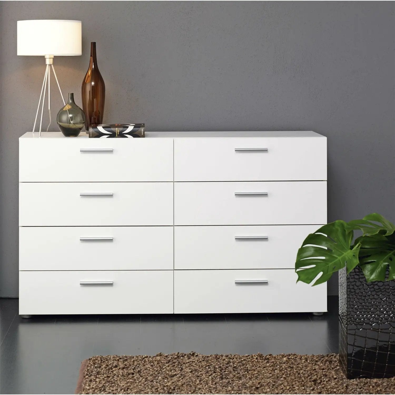 White Modern Bedroom 8-Drawer Double Dresser by HomePacific