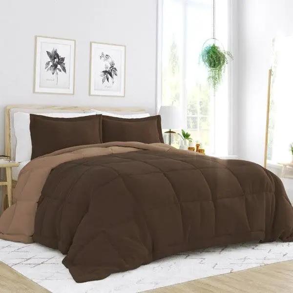 King/Cal King 3-Piece Microfiber Reversible Comforter Set in Taupe Brown by HomePacific