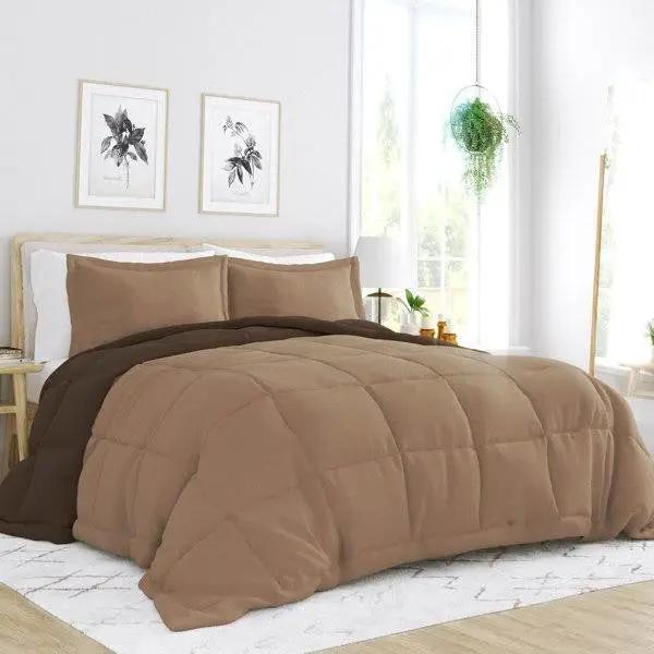 Full/Queen 3-Piece Microfiber Reversible Comforter Set in Taupe Brown by HomePacific