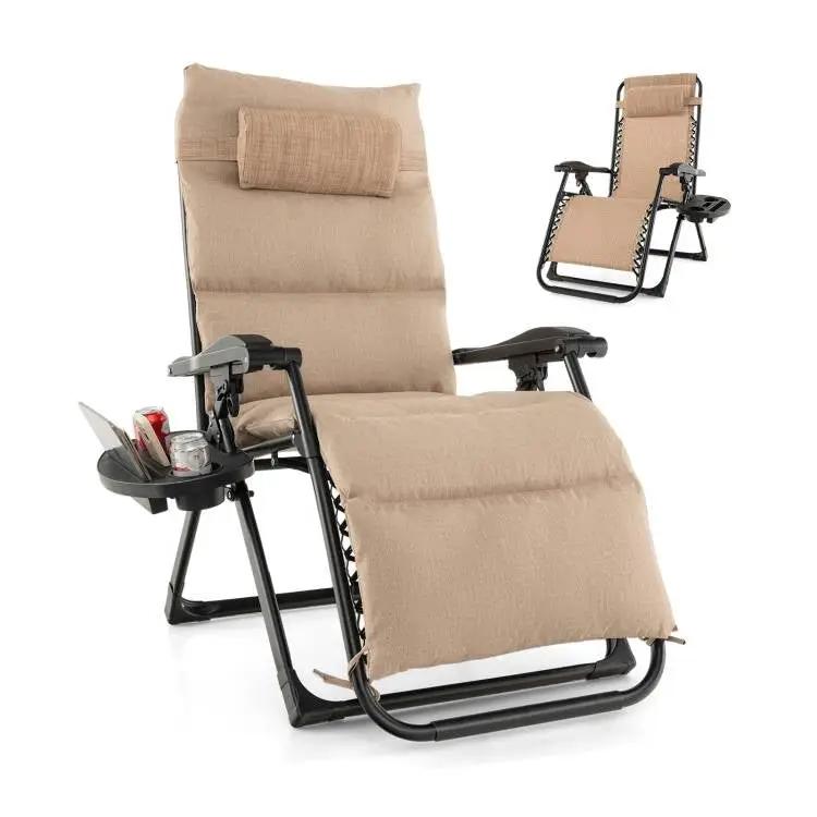 Tan Zero Gravity Adjustable Lounge Chair Removable Cushion Cup Holder Tray by HomePacific