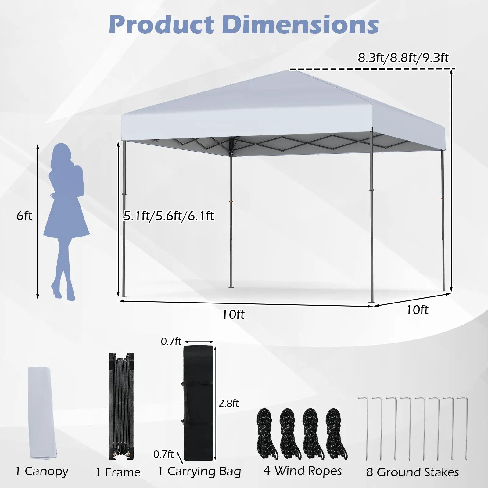 10 X 10 Feet Pop up Canopy Tent with Portable Carrying Bag and 8 Stakes by DirectDeals