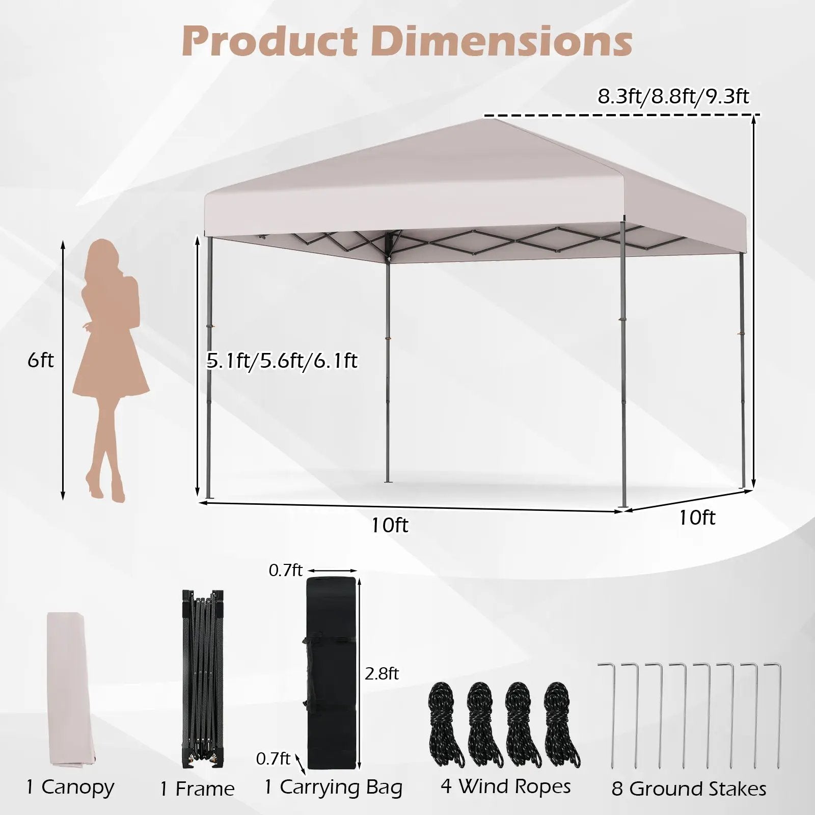 10 X 10 Feet Pop up Canopy Tent with Portable Carrying Bag and 8 Stakes by DirectDeals