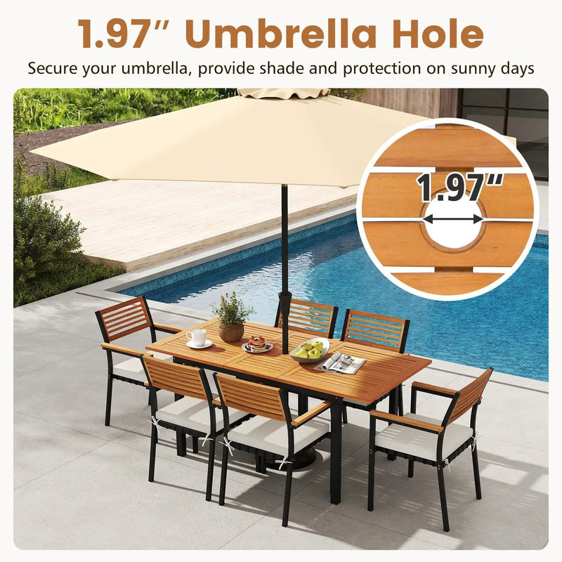 4-8 Person Extendable Solid Wood Dining Table with Umbrella Hole by DirectDeals