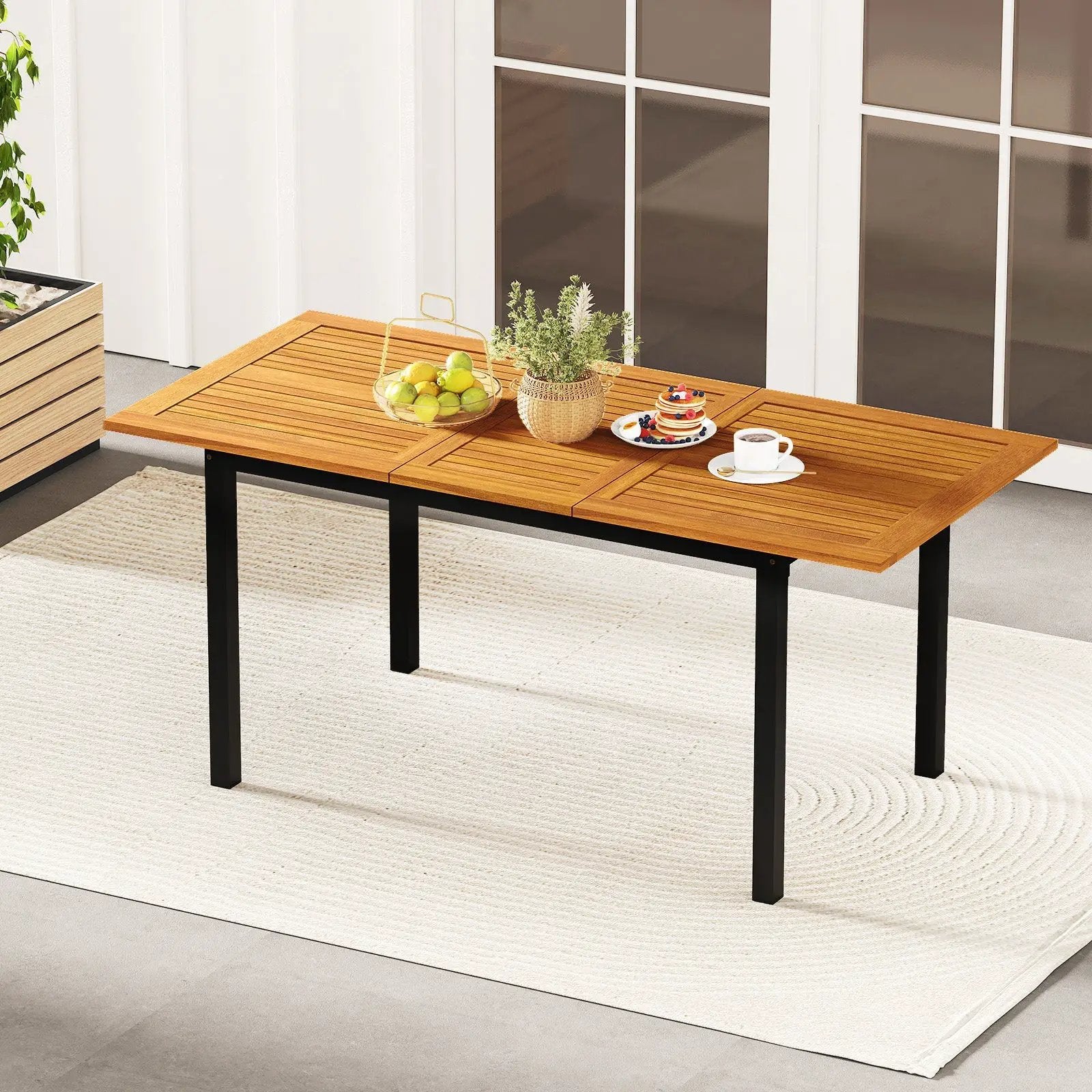 4-8 Person Extendable Solid Wood Dining Table with Umbrella Hole by DirectDeals