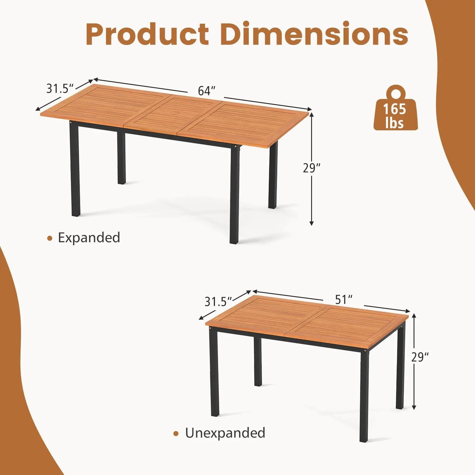 4-8 Person Extendable Solid Wood Dining Table with Umbrella Hole by DirectDeals