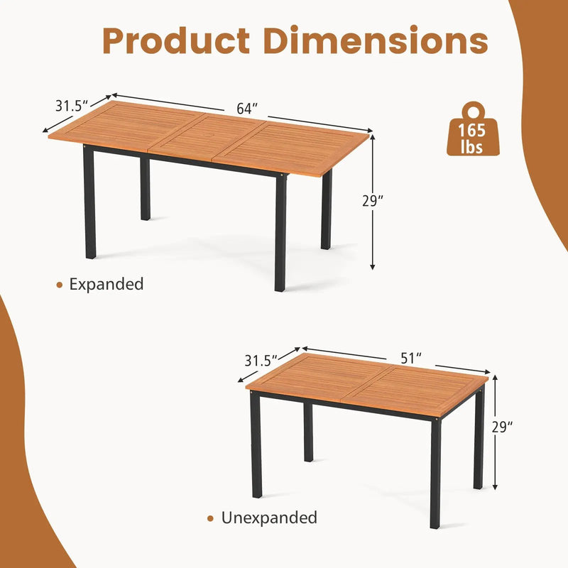 4-8 Person Extendable Solid Wood Dining Table with Umbrella Hole by DirectDeals