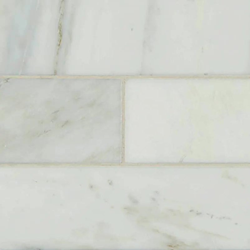 Arabescato Carrara Honed Marble Tiles 4x12 close up
