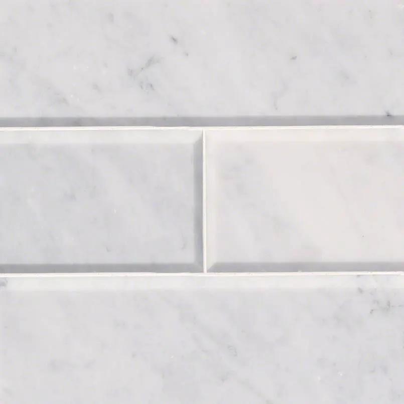 Arabescato Carrara Beveled Marble Mosaics 4x12 close up