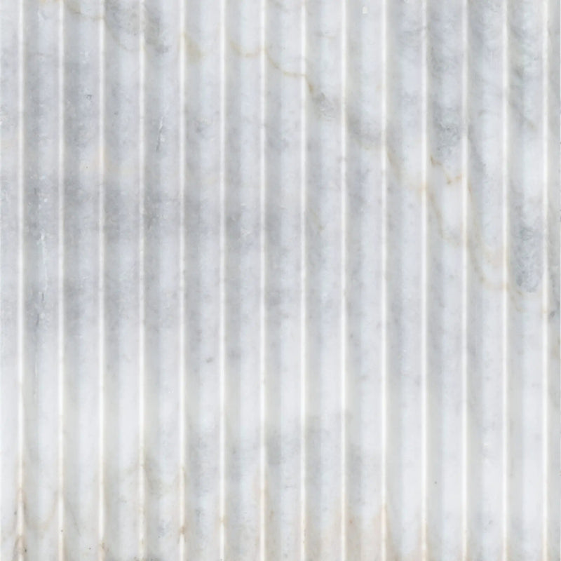 Arabescato Venato Valentino Fluto 12x24 Honed Marble Mosaics close up