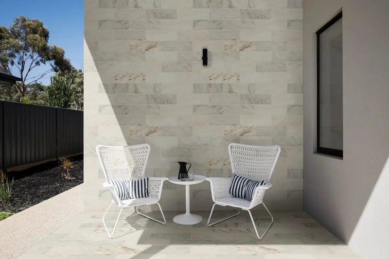 Arabescato Venato Tile 4x12 Honed Marble Mosaics in a finished room