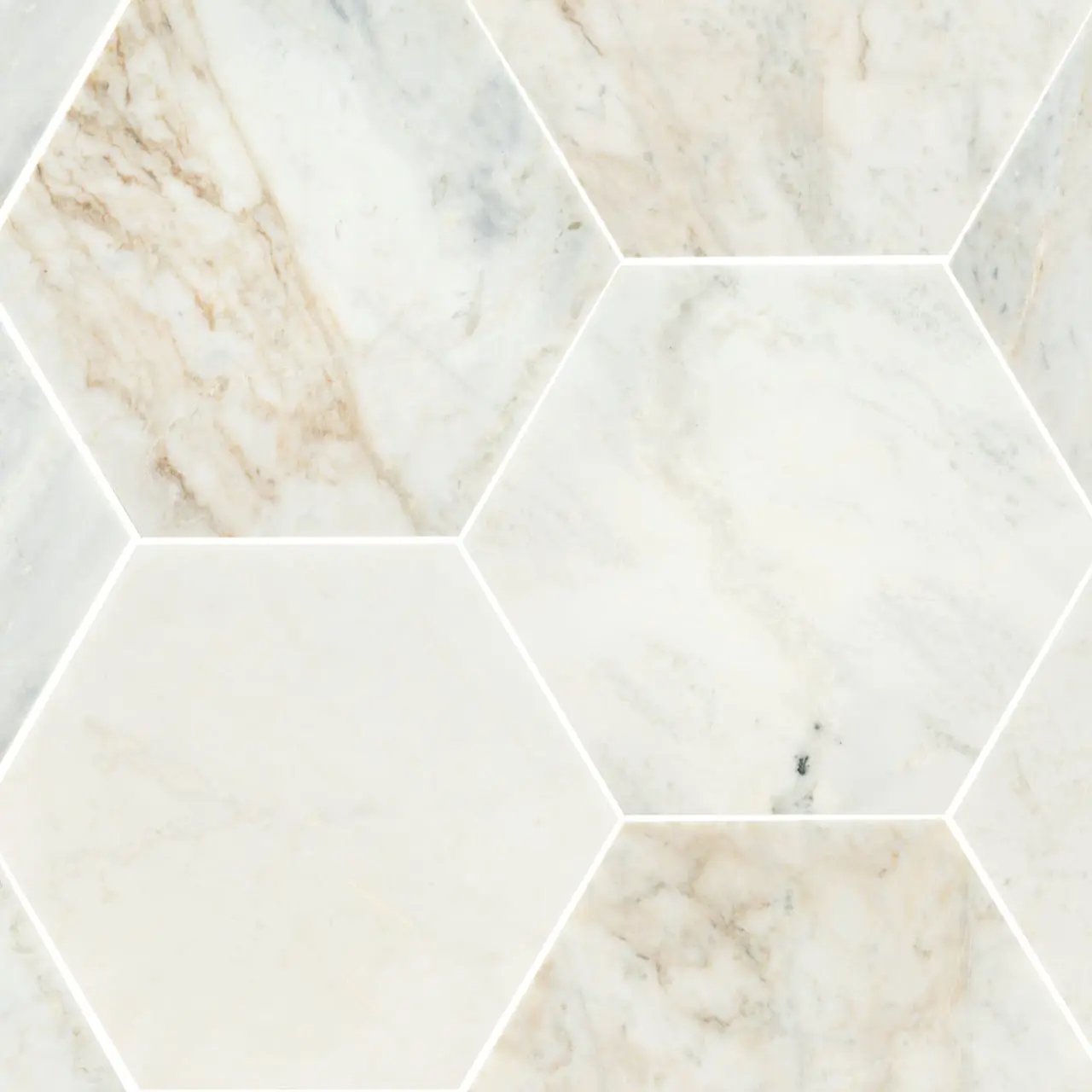 Arabescato Venato 8" Hexagon Honed Marble Mosaics close up