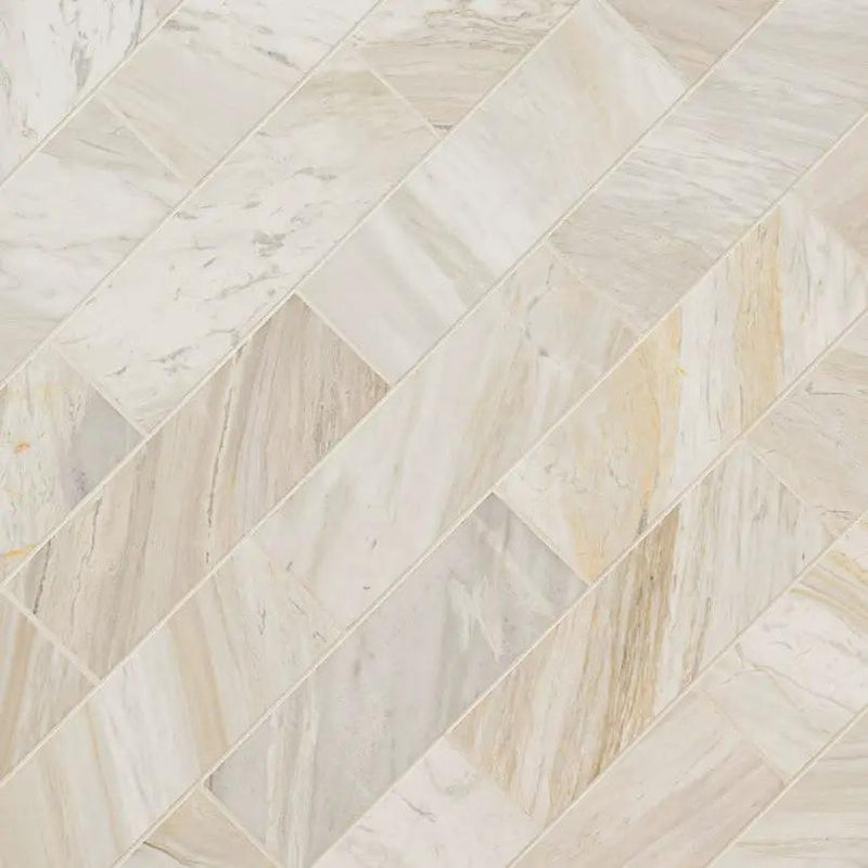 Athena Gold Tile 4x12 Honed Marble Mosaics angled view