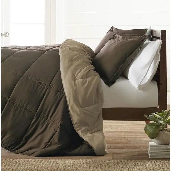 Twin/Twin XL 2-Piece Reversible Microfiber Comforter Set in Taupe Brown by HomePacific
