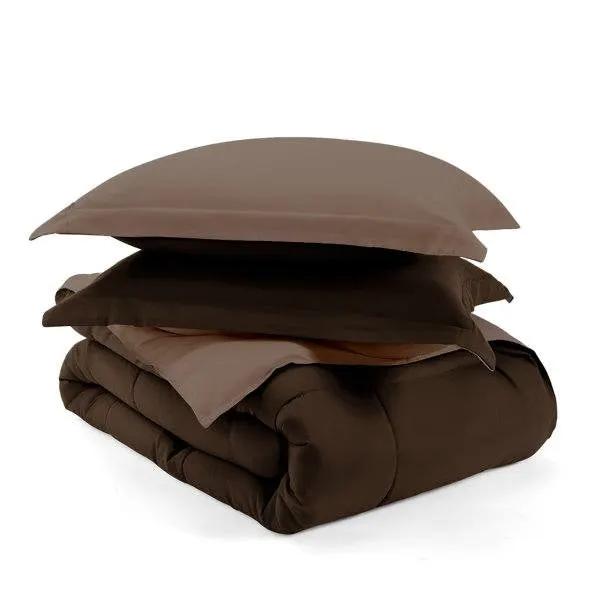 Twin/Twin XL 2-Piece Reversible Microfiber Comforter Set in Taupe Brown by HomePacific
