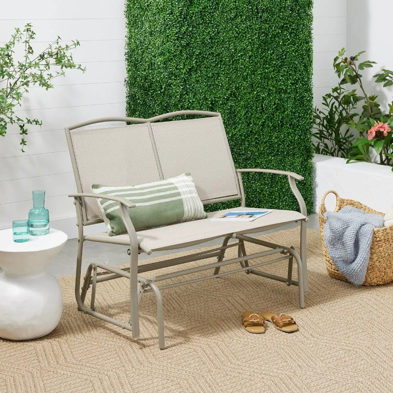 2 Seat Mesh Patio Loveseat Swing Glider Rocker with Armrests in Taupe by HomePacific