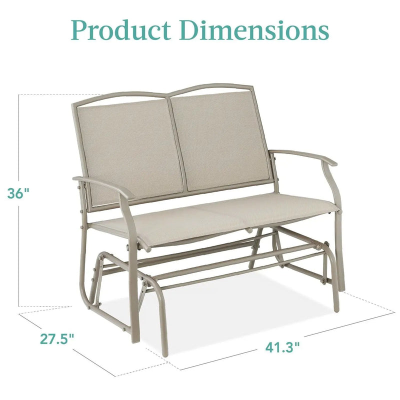 2 Seat Mesh Patio Loveseat Swing Glider Rocker with Armrests in Taupe by HomePacific