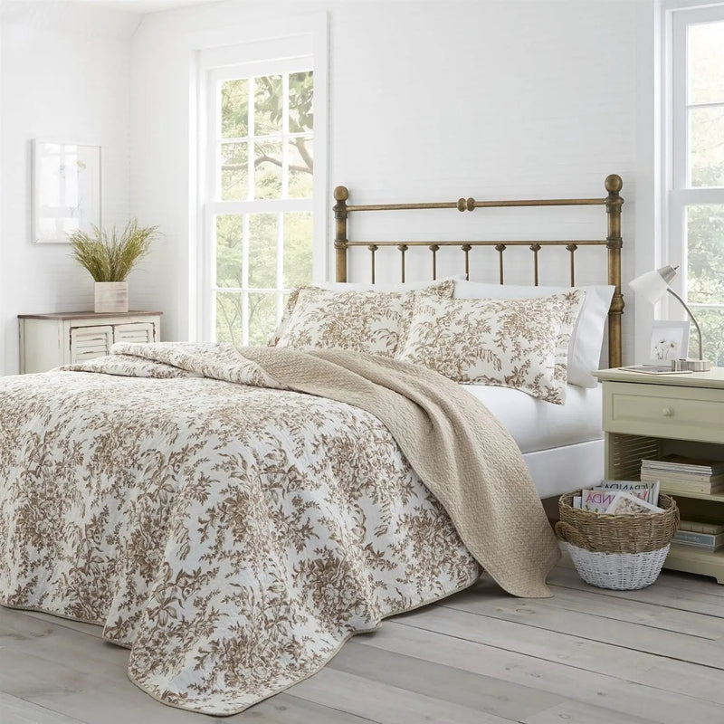 King size 3 Piece Bed-in-a-Bag Bohemian Tan Beige Floral Cotton Quilt Set by HomePacific