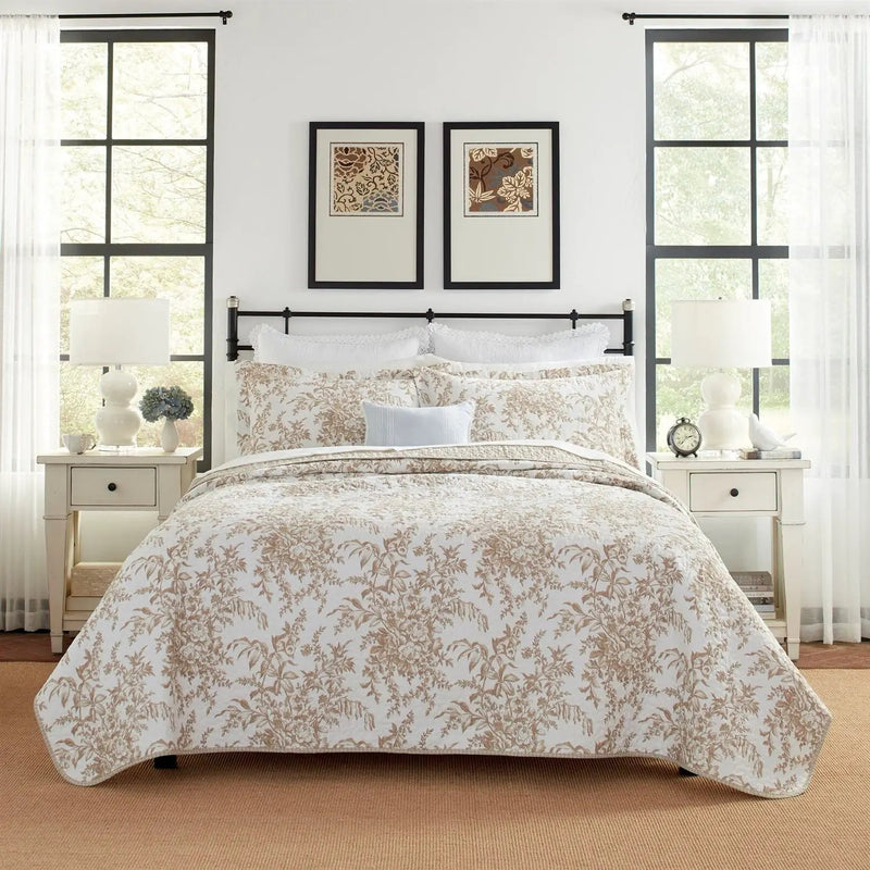 King size 3 Piece Bed-in-a-Bag Bohemian Tan Beige Floral Cotton Quilt Set by HomePacific