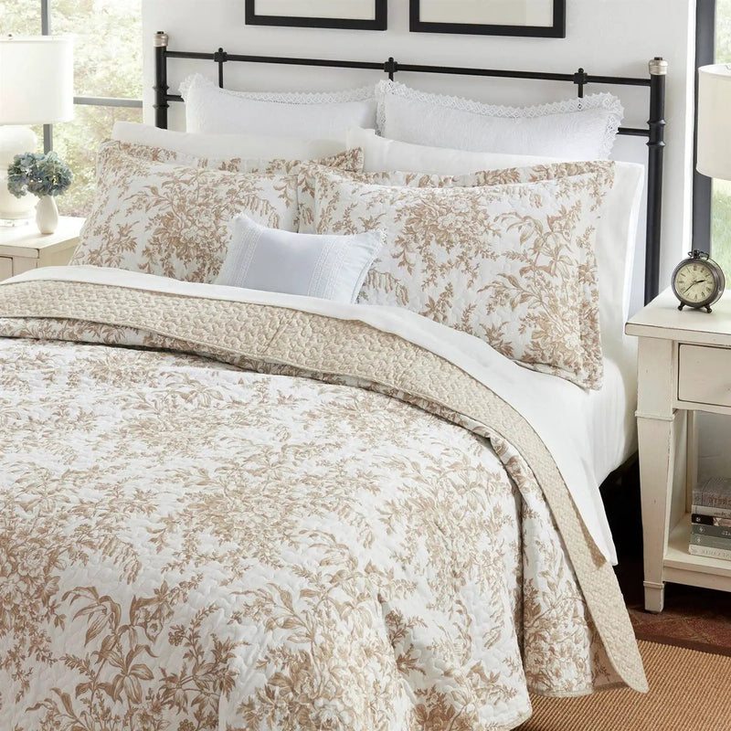 Full/Queen 3 Piece Bed-in-a-Bag Bohemian Tan Beige Floral Cotton Quilt Set by HomePacific