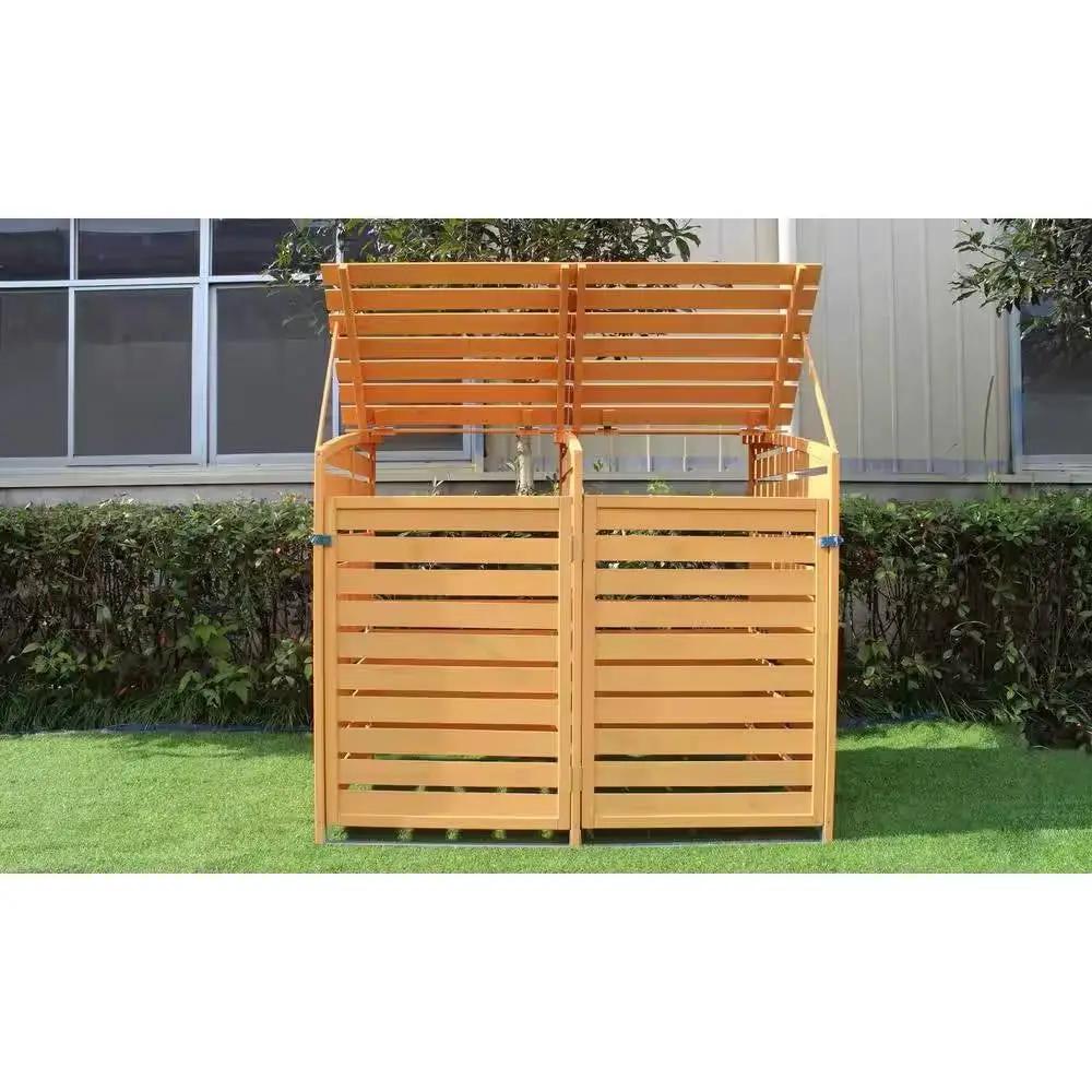 Outdoor Solid Wood Garbage Can Recycle Bin Storage Shed - Holds 2 Trash Bins by HomePacific