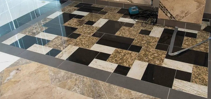 Black Galaxy Polished Granite Tiles 12x12 C in a finished room