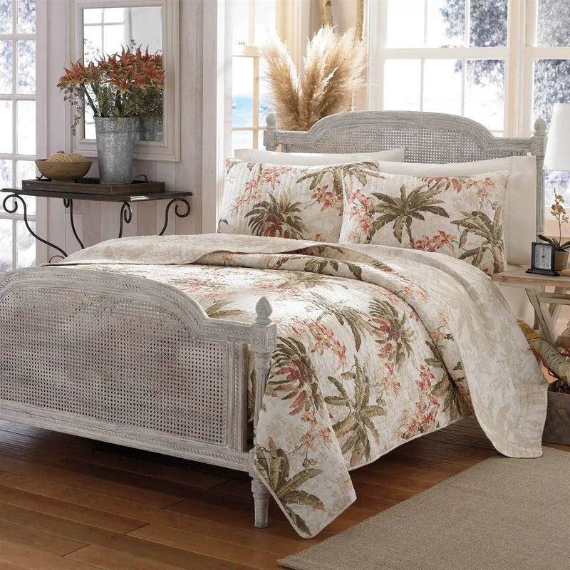 King Cotton Coastal Palm Tree Floral 3 Piece Reversible Quilt Set by HomePacific