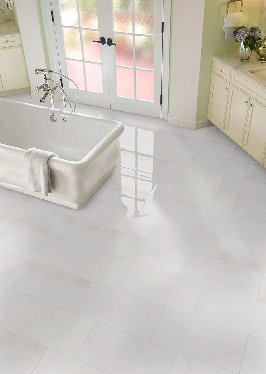 Bianco Dolomite Polished Marble Tiles 12x24 in a finished room