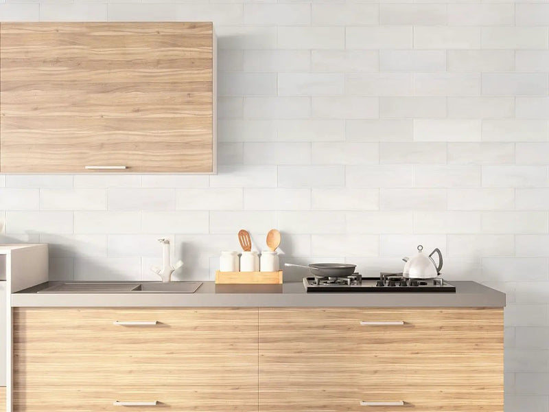 Bianco Dolomite Subway Tile 4x12 Polished Marble Mosaics in a finished room