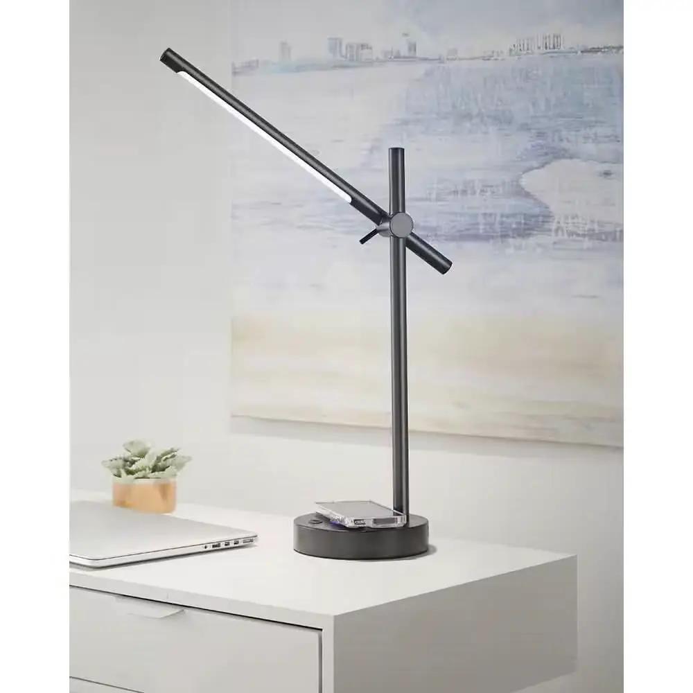 Modern LED Desk Light Table Lamp with Wireless Cell Charging Pad in Black by HomePacific