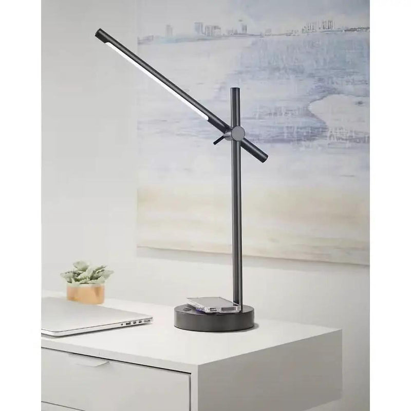 Modern LED Desk Light Table Lamp with Wireless Cell Charging Pad in Black by HomePacific