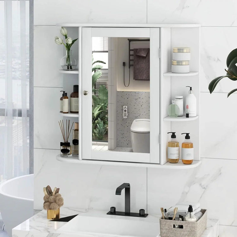 White 26 x 25 inch Bathroom Wall Mirror Medicine Cabinet with Shelves by HomePacific