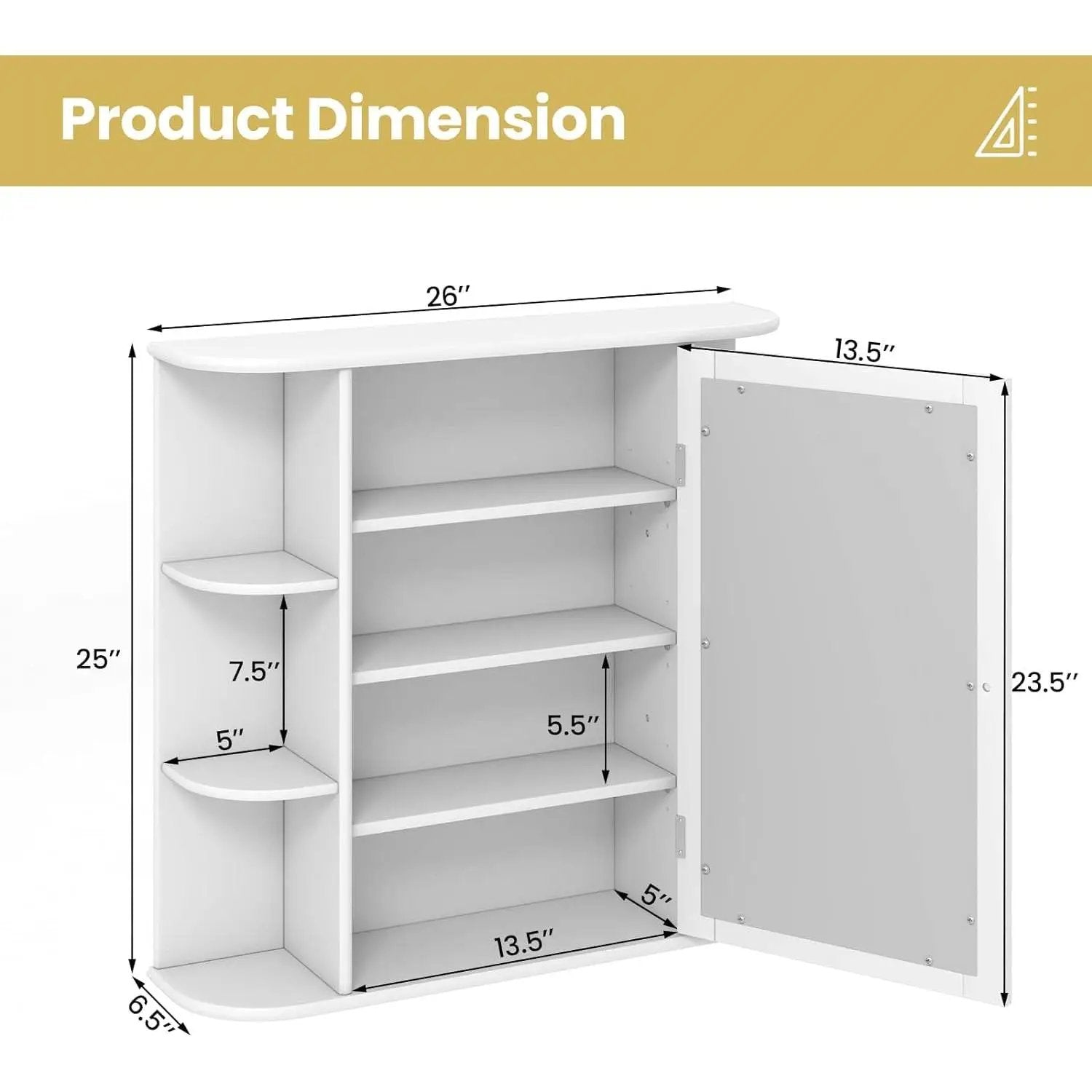 White 26 x 25 inch Bathroom Wall Mirror Medicine Cabinet with Shelves by HomePacific