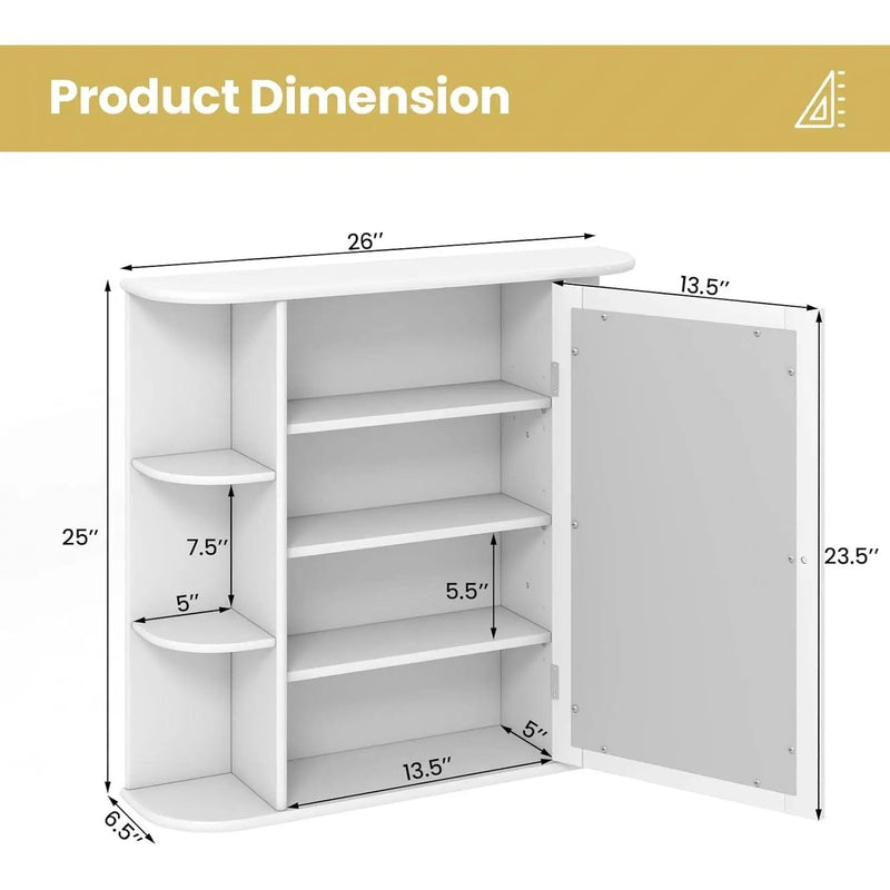 White 26 x 25 inch Bathroom Wall Mirror Medicine Cabinet with Shelves by HomePacific