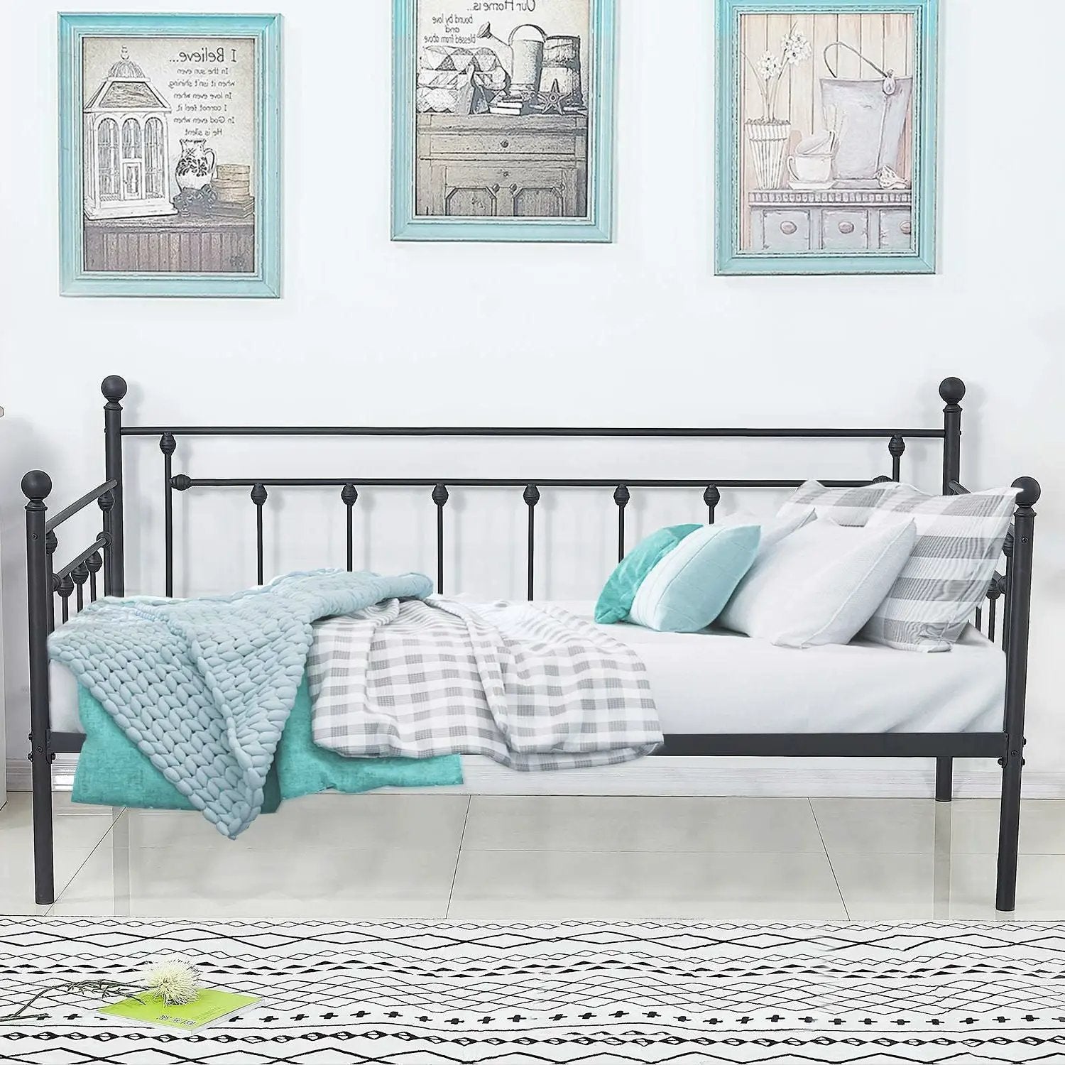 Twin size Classic Black Metal Daybed Frame by HomePacific