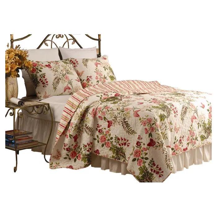 Twin size 100% Cotton Quilt Set with Sham in Pink Floral Butterfly by HomePacific