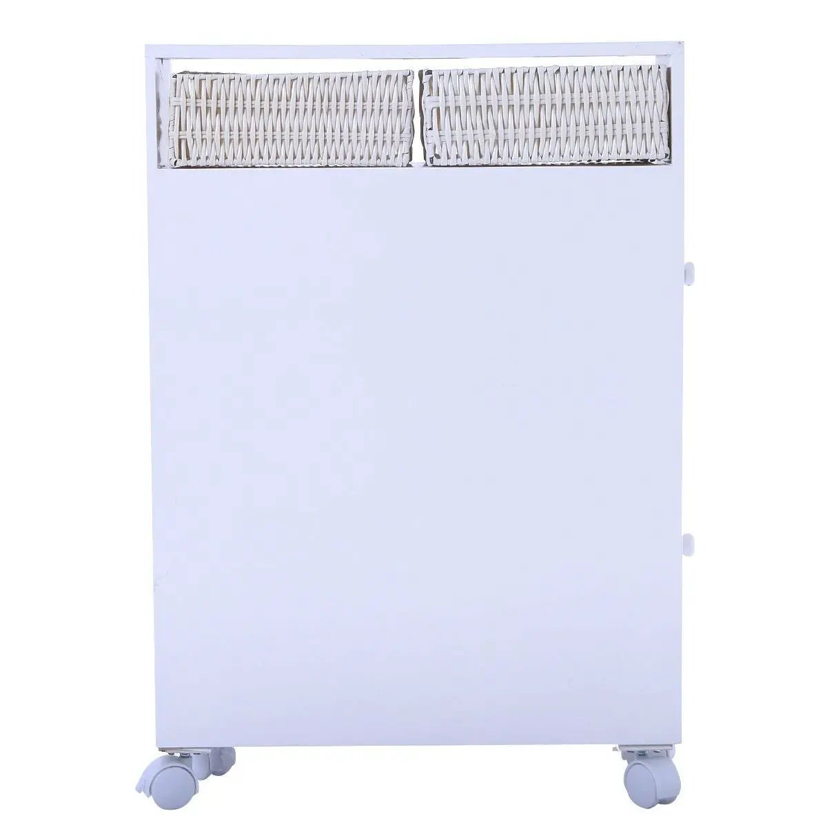 White Bathroom Storage Floor Cabinet with Baskets and Casters by HomePacific
