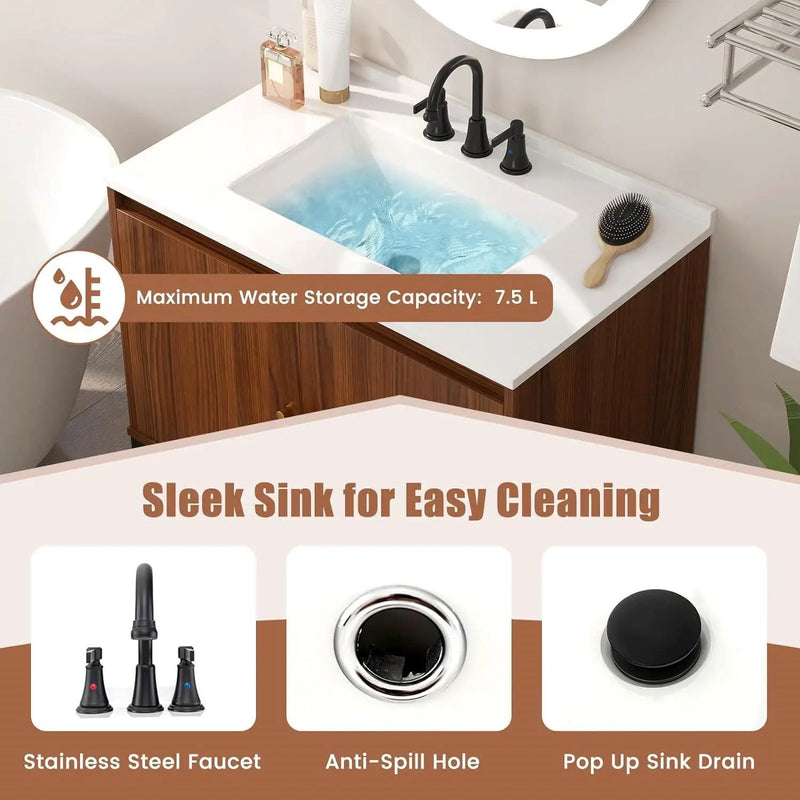 Modern Freestanding Bathroom Vanity in Walnut Wood Finish with Sink and Faucet by HomePacific