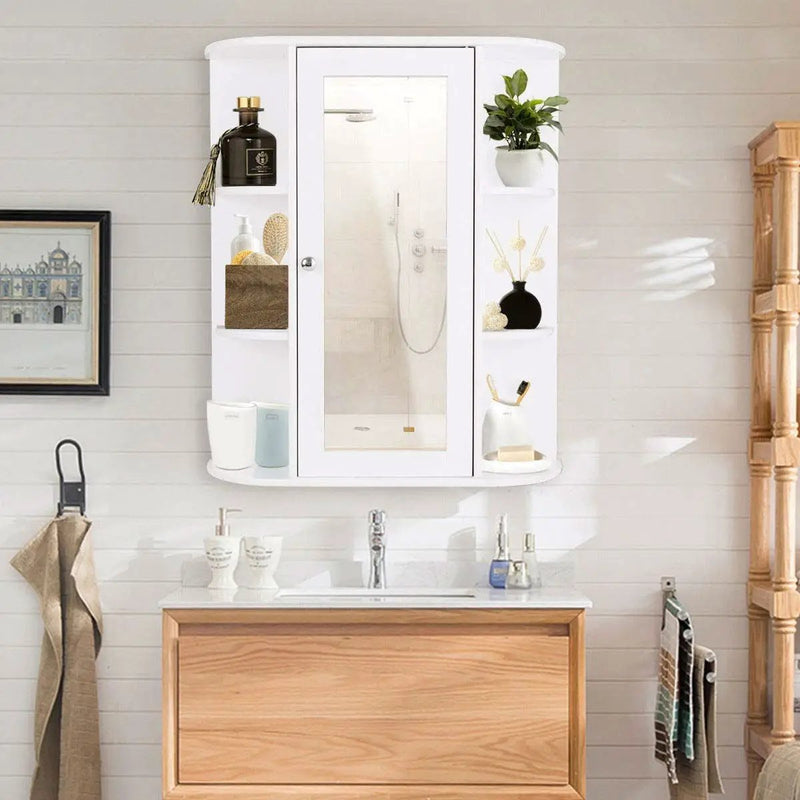 White Bathroom Wall Mounted Medicine Cabinet with Storage Shelves by HomePacific