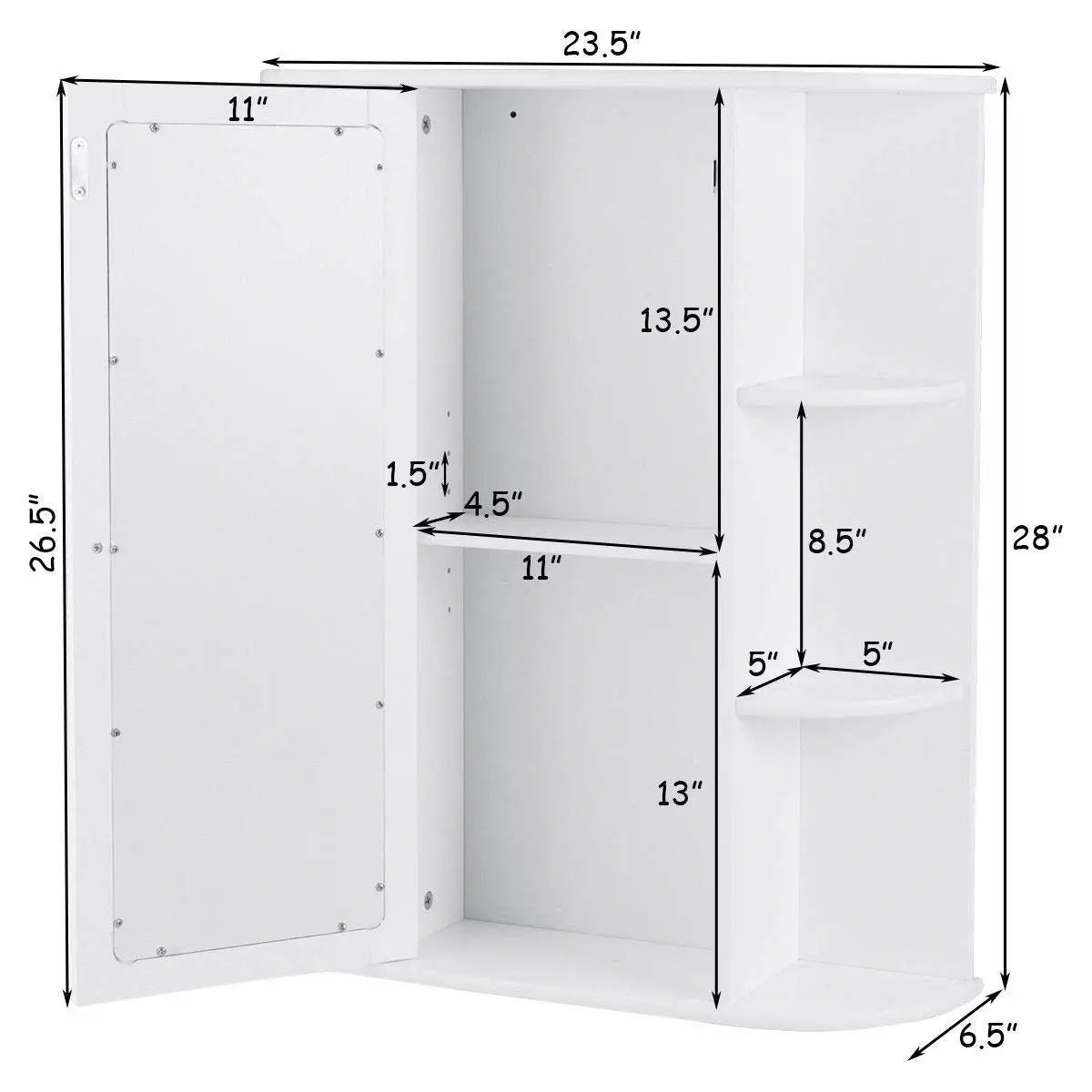 White Bathroom Wall Mounted Medicine Cabinet with Storage Shelves by HomePacific