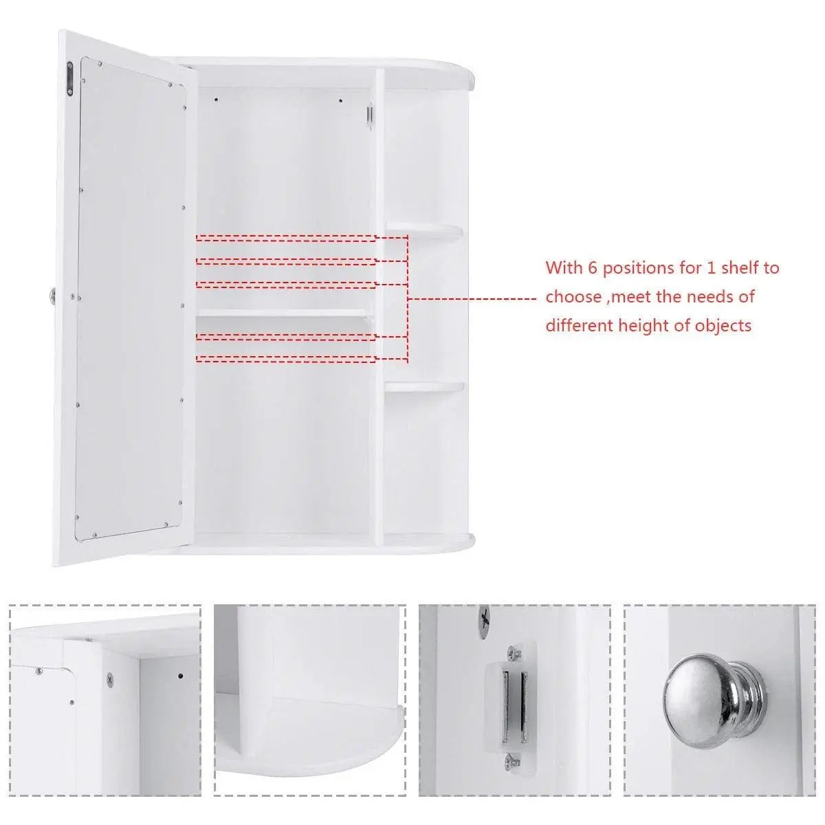 White Bathroom Wall Mounted Medicine Cabinet with Storage Shelves by HomePacific
