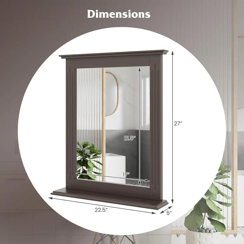 27-in x 22.5-in Bathroom Wall Mirror with Shelf in Dark Brown Wood Finish by HomePacific