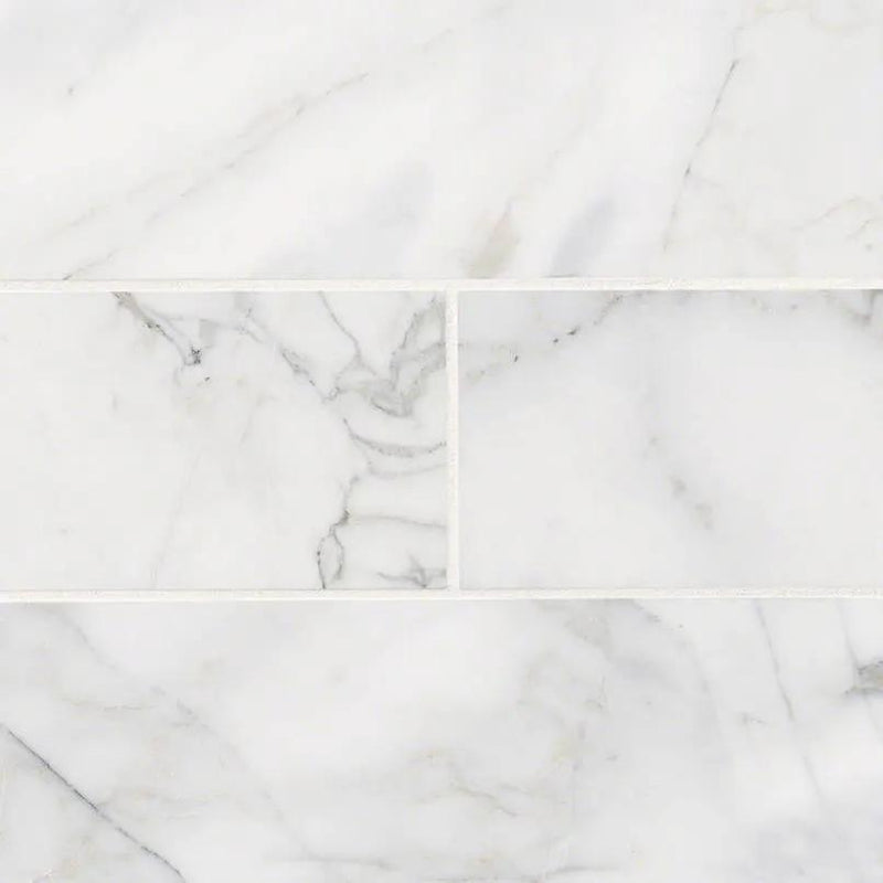 Calacatta Cressa Marble Subway Tile 4x12 Honed Mosaics close up