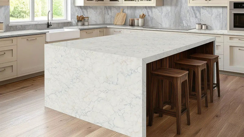 Capri Blue Milano Ribbo 12x24 Honed Marble Mosaics in a finished room