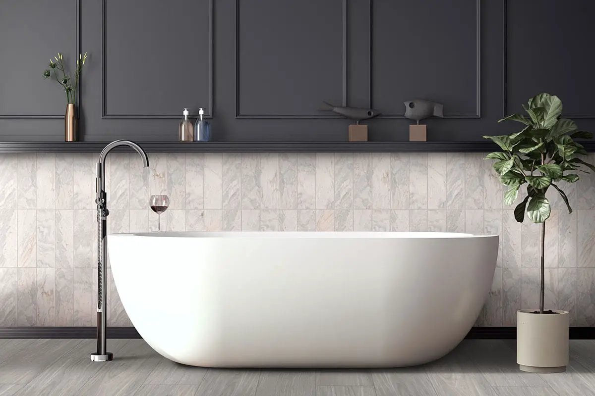 Capri Blue Tile 4x12 Honed Marble Mosaics in a finished room