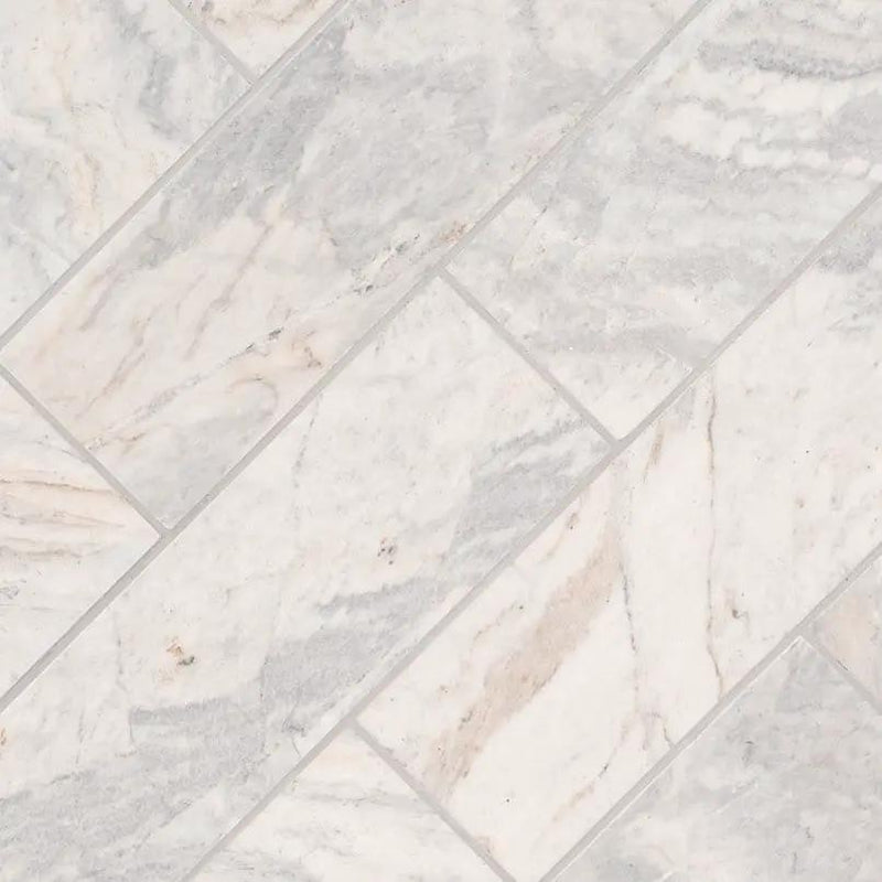 Capri Blue Tile 4x12 Honed Marble Mosaics angled view