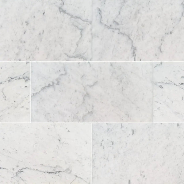 Carrara White Polished Marble Tiles 12x12