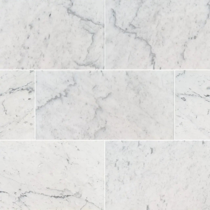 Carrara White Polished Marble Tiles 12x24 close up