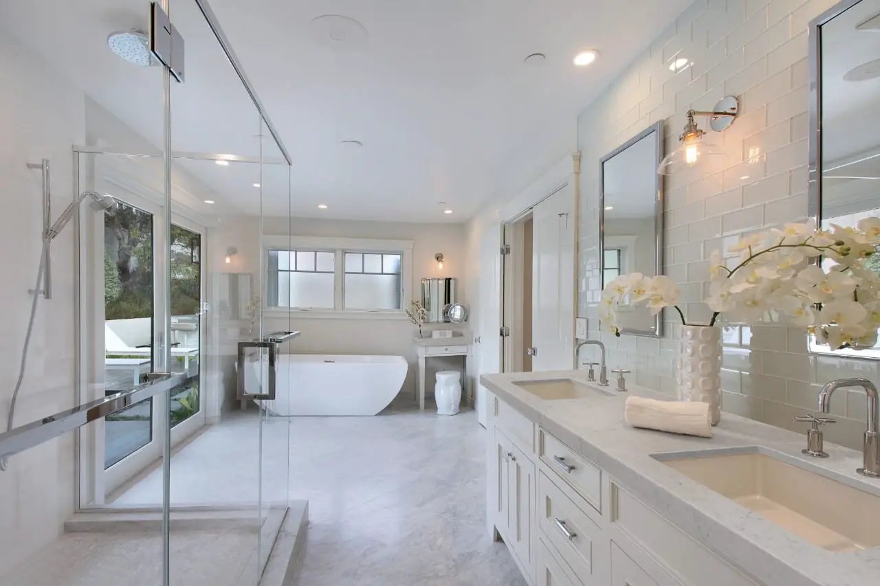 Carrara White Honed Marble Tiles 18x18 in a finished room