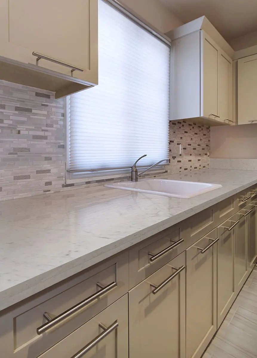 Carrara White Polished Marble Mosaics 4x12 in a finished room